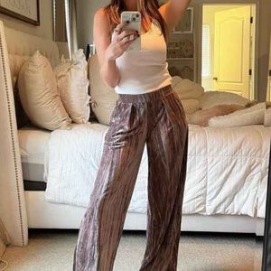 Women's High-Rise Wide Leg Velvet Pull-On Pants.     A New Day  Brown XS.  S NWT
